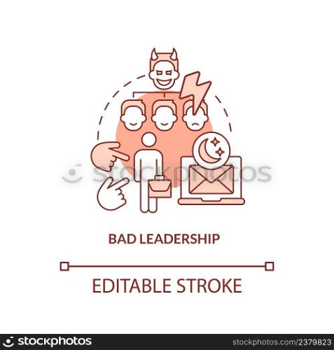 Bad leadership red concept icon. Boss disrespects, undermines. Toxic workplace sign abstract idea thin line illustration. Isolated outline drawing. Editable stroke. Arial, Myriad Pro-Bold fonts used. Bad leadership red concept icon