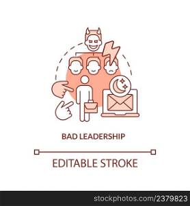 Bad leadership red concept icon. Boss disrespects, undermines. Toxic workplace sign abstract idea thin line illustration. Isolated outline drawing. Editable stroke. Arial, Myriad Pro-Bold fonts used. Bad leadership red concept icon