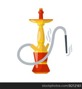 Bad middle Eastern habit. Rest and relaxation. Cartoon flat illustration. Shisha bar element. Hookahs. Yellow Flasks. Smoking device.