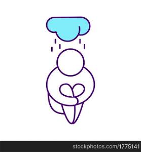 Bad mood RGB color icon. Isolated vector illustration. Depression during diseases. Medical help during diabetes. Symptomps of illness simple filled line drawing. Bad mood RGB color icon