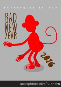 Bad new year. Everything is bad. Red monkey stands back. Christmas card bully&#xA;