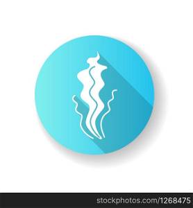 Bad smell blue flat design long shadow glyph icon. Stinky scent. Toxic gas, stench. Dirty air odor, emission. Smoke stream, fume swirls, evaporation malodor. Silhouette RGB color illustration