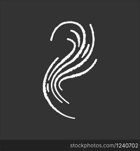 Bad smell chalk white icon on black background. Stink cloud. Toxic emission, scent. Gas, stench. Hot air odor. Smoke stream, fume swirls, evaporation malodor. Isolated vector chalkboard illustration