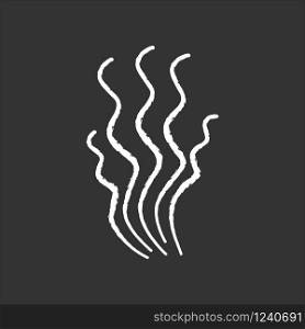 Bad smell chalk white icon on black background. Stinky scent. Toxic gas, stench. Dirty air odor, emission. Smoke stream, fume swirls, evaporation malodor. Isolated vector chalkboard illustration
