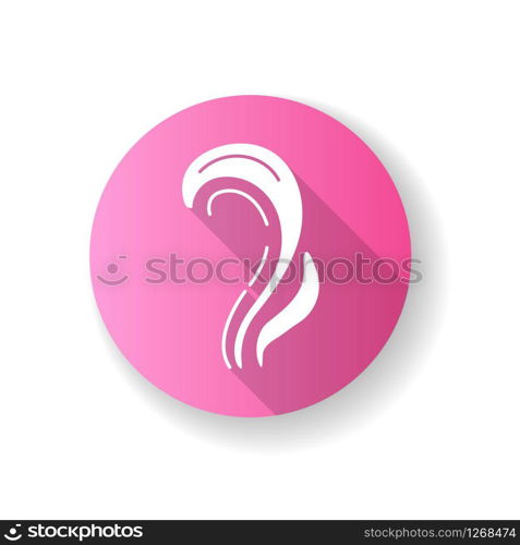 Bad smell pink flat design long shadow glyph icon. Perfume scent. Toxic gas, stench. Fragrance curves. Dirty air, emission. Smoke stream, fume swirls, evaporation. Silhouette RGB color illustration