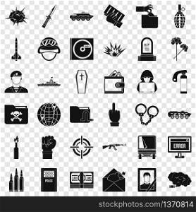 Bad war icons set. Simple style of 36 bad war vector icons for web for any design. Bad war icons set, simple style