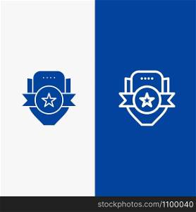 Badge, Club, Emblem, Shield, Sport Line and Glyph Solid icon Blue banner Line and Glyph Solid icon Blue banner