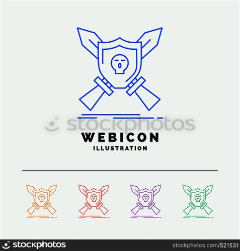 Badge, emblem, game, shield, swords 5 Color Line Web Icon Template isolated on white. Vector illustration. Vector EPS10 Abstract Template background