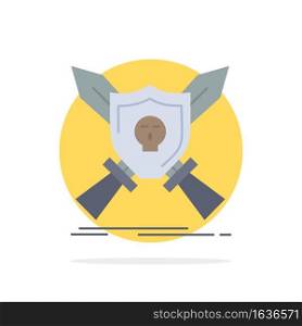 Badge, emblem, game, shield, swords Flat Color Icon Vector