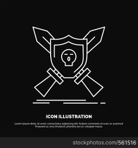 Badge, emblem, game, shield, swords Icon. Line vector symbol for UI and UX, website or mobile application. Vector EPS10 Abstract Template background