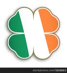 badge, emblem of four leaf clover in colors of Irish flag. Clover leaf silhouette. Isolated vector on white background
