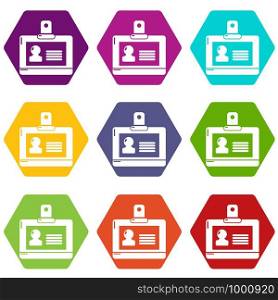 Badge office icons 9 set coloful isolated on white for web. Badge office icons set 9 vector