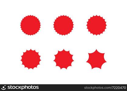 Badge red prise. Sticker starburst ribbon. Star tag sale discount in vector flat style.