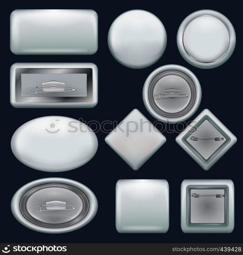 Badge souvenir mockup set. Realistic illustration of 10 badge souvenir mockups for web. Badge souvenir mockup set, realistic style