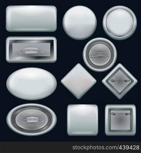 Badge souvenir mockup set. Realistic illustration of 10 badge souvenir mockups for web. Badge souvenir mockup set, realistic style
