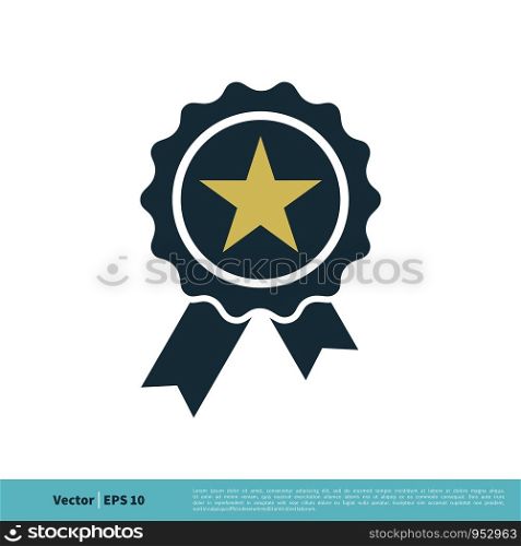 Badge Stamp Rosette Ribbon Winner Sign Icon Vector Logo Template Illustration Design. Vector EPS 10.