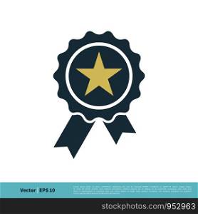 Badge Stamp Rosette Ribbon Winner Sign Icon Vector Logo Template Illustration Design. Vector EPS 10.