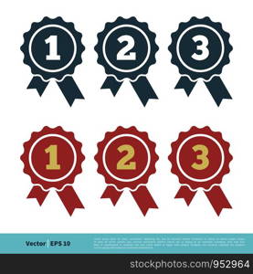 Badge Stamp Rosette Ribbon Winner Sign Icon Vector Logo Template Illustration Design. Vector EPS 10.