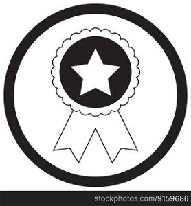 Badge star monochrome. Star with ribbon, star sticker, employee of the month, winner badge. Vector illustration. Badge star monochrome