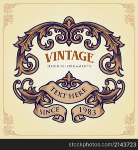Badge Vintage Flourish Label Ornaments Vector illustrations for your work Logo, mascot merchandise t-shirt, stickers and Label designs, poster, greeting cards advertising business company or brands.