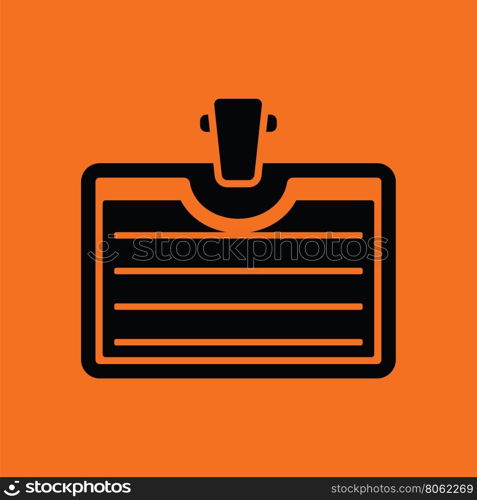 Badge with clip icon. Orange background with black. Vector illustration.