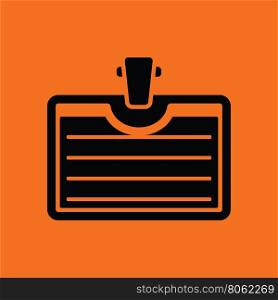 Badge with clip icon. Orange background with black. Vector illustration.