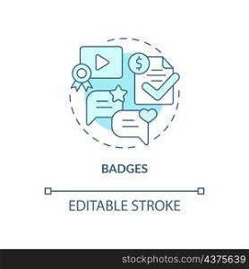 Badges blue concept icon. Paid subscription. Premium member sign abstract idea thin line illustration. Isolated outline drawing. Editable stroke. Roboto-Medium, Myriad Pro-Bold fonts used. Badges blue concept icon