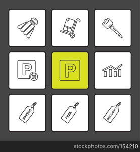 badminton , cart , key , paypal , shares , graph , tag , spring , free , discount , icon, icons, set, line, vector, business, sign, symbol, outline,