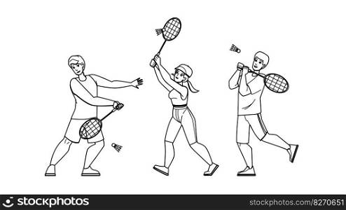 badminton game vector. racket play, competition court, fitness sport, shuttlecock training badminton game character. people Illustration. badminton game vector