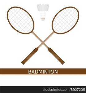 Badminton racket and shuttlecock. Vector illustration of badminton racket and shuttlecock isolated in white background. Sport equipment in flat style.