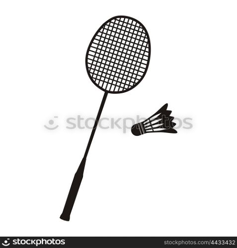 Badminton Racket and Shuttlecocks. Badminton racket and shuttlecocks icon in black on white. Sport vector illustration