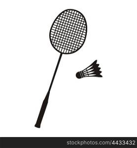 Badminton Racket and Shuttlecocks. Badminton racket and shuttlecocks icon in black on white. Sport vector illustration