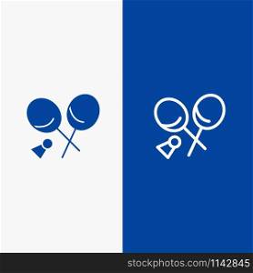 Badminton, Racket, Sports, Spring Line and Glyph Solid icon Blue banner Line and Glyph Solid icon Blue banner