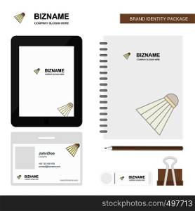 Badminton shuttle Business Logo, Tab App, Diary PVC Employee Card and USB Brand Stationary Package Design Vector Template