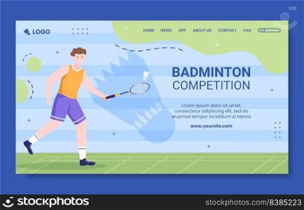 Badminton Sport Competition Social Media Landing Page Template Cartoon Background Vector Illustration
