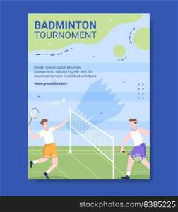 Badminton Sport Competition Social Media Poster Template Cartoon Background Vector Illustration