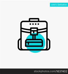 Bag, Back bag, School, Service turquoise highlight circle point Vector icon
