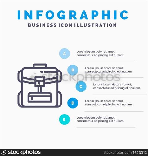 Bag, Back bag, Service, Hotel Blue Infographics Template 5 Steps. Vector Line Icon template