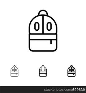 Bag, Back bag, Study, Read Bold and thin black line icon set