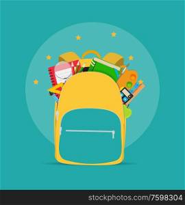 Bag, backpack icon with school accessories. Vector Illustration EPS10. Bag, backpack icon with school accessories. Vector Illustration