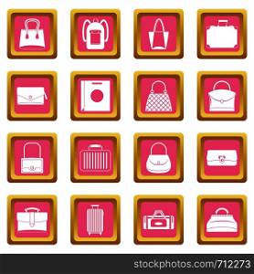 Bag baggage suitcase icons set in pink color isolated vector illustration for web and any design. Bag baggage suitcase icons pink