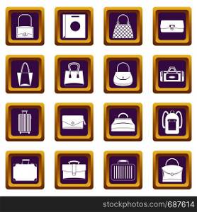 Bag baggage suitcase icons set in purple color isolated vector illustration for web and any design. Bag baggage suitcase icons set purple