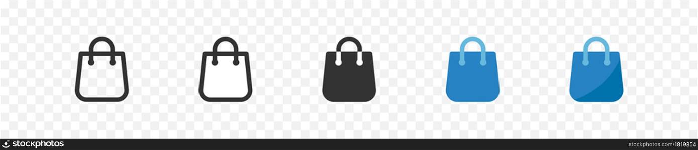 Bag black set icon isolated. Gift shop, vector flat illustration
