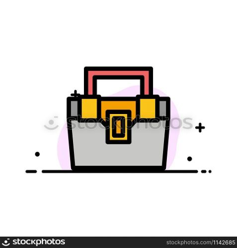 Bag, Box, Construction, Material, Toolkit Business Flat Line Filled Icon Vector Banner Template