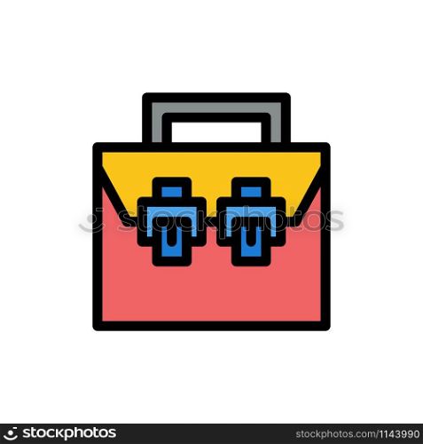 Bag, Box, Construction, Material, Toolkit Flat Color Icon. Vector icon banner Template