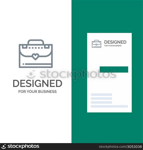 Bag, Briefcase, Love Grey Logo Design and Business Card Template