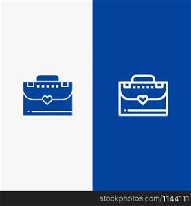 Bag, Briefcase, Love Line and Glyph Solid icon Blue banner