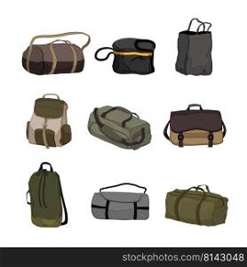 bag c&set cartoon. backpack adventure, travel hiking, back tent, mountain c&ing bag c&vector illustration. bag c&set cartoon vector illustration
