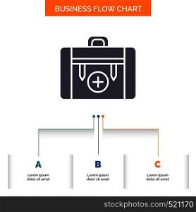 bag, camping, health, hiking, luggage Business Flow Chart Design with 3 Steps. Glyph Icon For Presentation Background Template Place for text.. Vector EPS10 Abstract Template background
