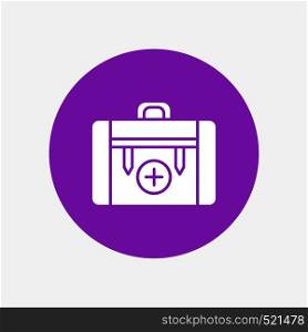 bag, camping, health, hiking, luggage White Glyph Icon in Circle. Vector Button illustration. Vector EPS10 Abstract Template background